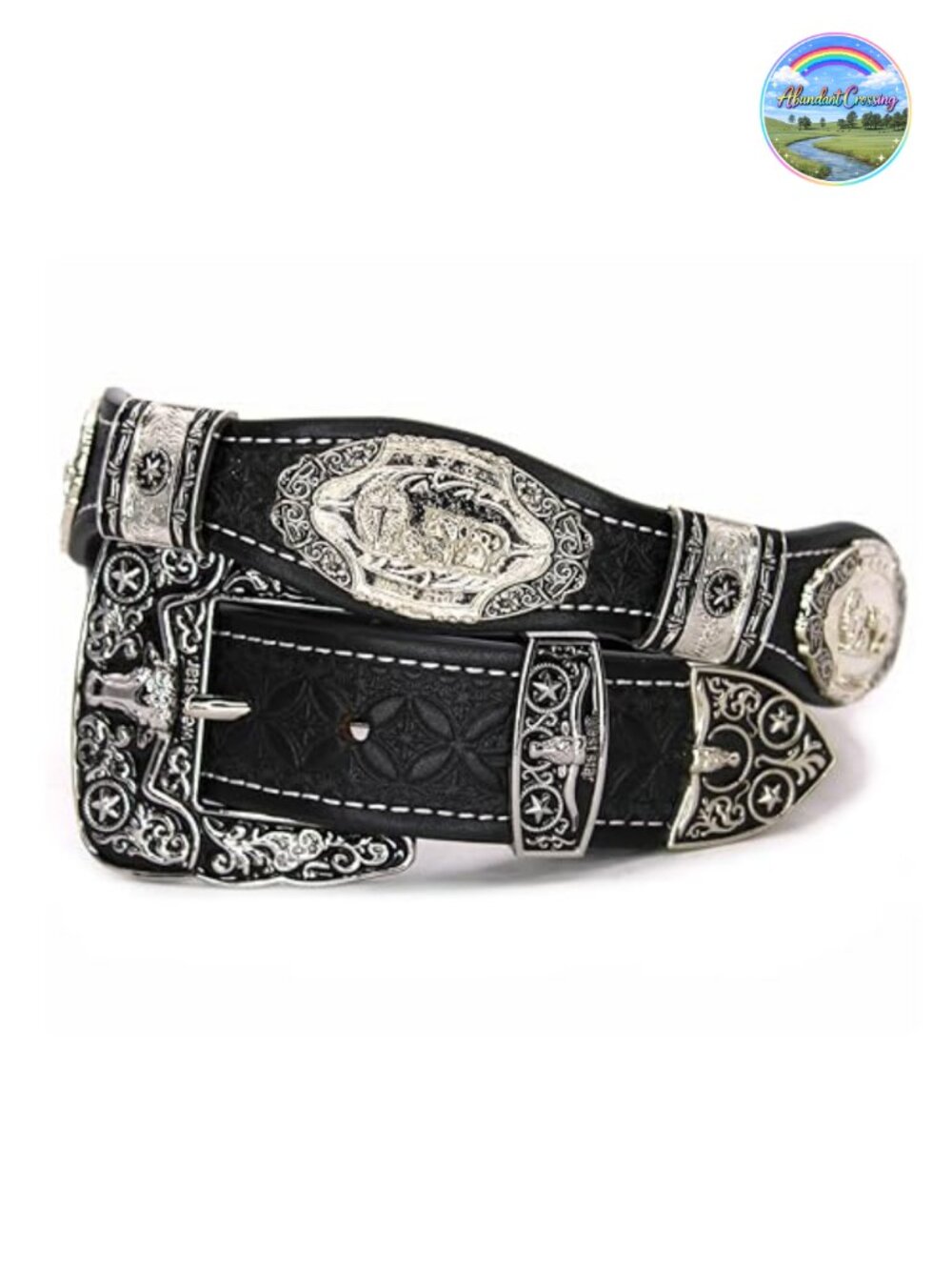 Men's Genuine Leather Western Concho Belt with Star Buckle